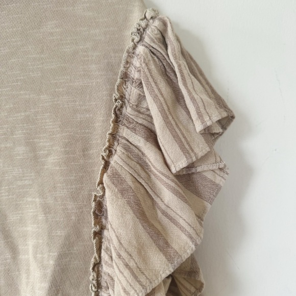 NWOT Anthropologie Pilcro Beige Tan Chambray Flutter Ruffle Sleeve Sweatshirt XS - Picture 5 of 10